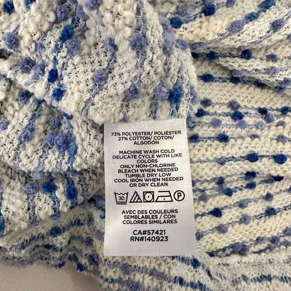 Loft Womens Crew Neck Cotton Blend Lightweight White & Blue Sweater Size M EUC - Picture 9 of 11